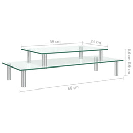 Monitorerhöhung 2-stufig aus Glas und Edelstahl - Transparent
