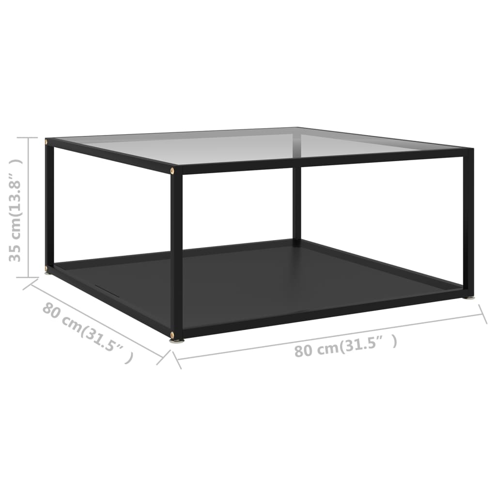 Couchtisch Transparent und Schwarz 80x80x35 cm Hartglas