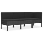 3-tlg. Garten-Lounge-Set mit Auflagen Poly Rattan Schwarz