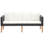 2-Sitzer-Gartensofa mit Auflagen Poly Rattan Schwarz