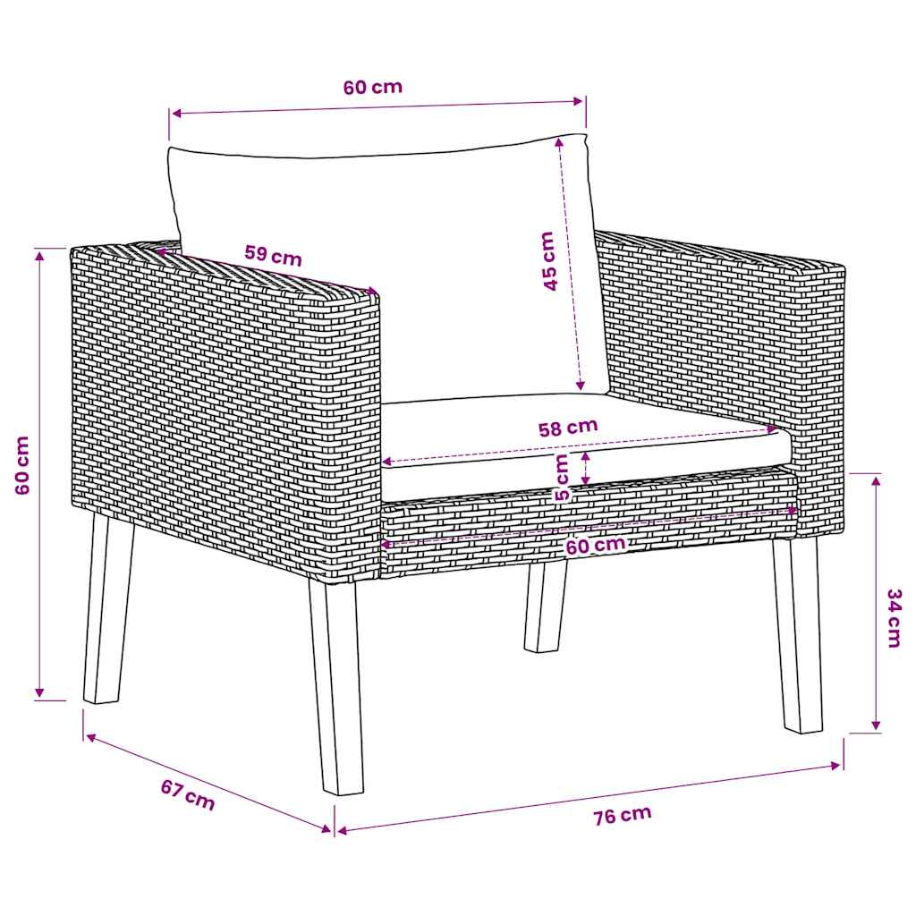 1-Sitzer-Gartensofa mit Auflagen Poly Rattan Schwarz