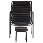 Relaxsessel mit Fußhocker Schwarz Echtleder