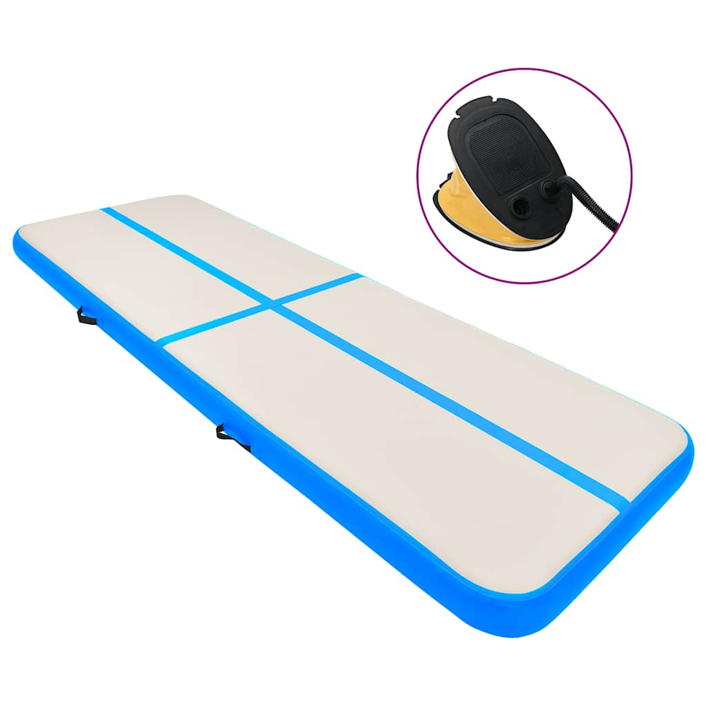 Aufblasbare Gymnastikmatte mit Pumpe 400x100x15 cm PVC Blau