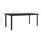 Garten-Esstisch Schwarz 190x90x74 cm Stahl und Glas