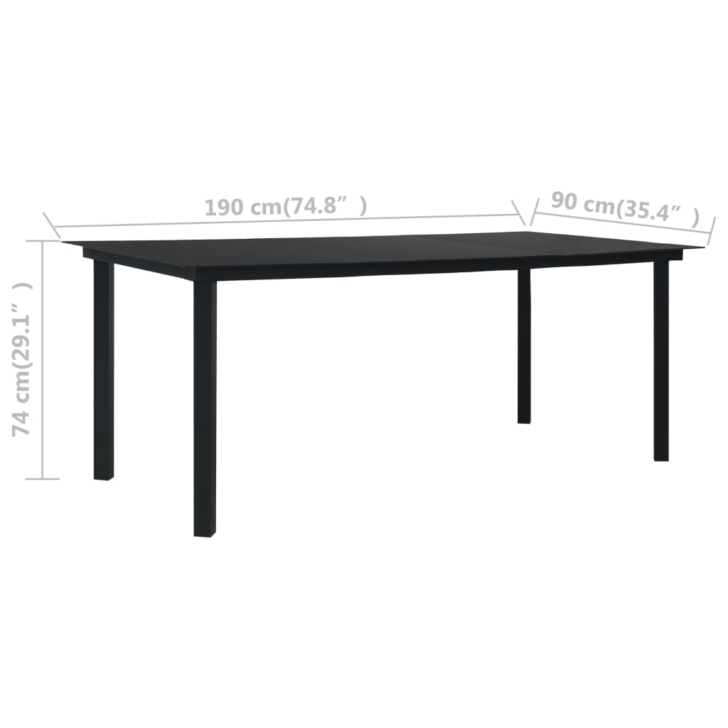 Garten-Esstisch Schwarz 190x90x74 cm Stahl und Glas
