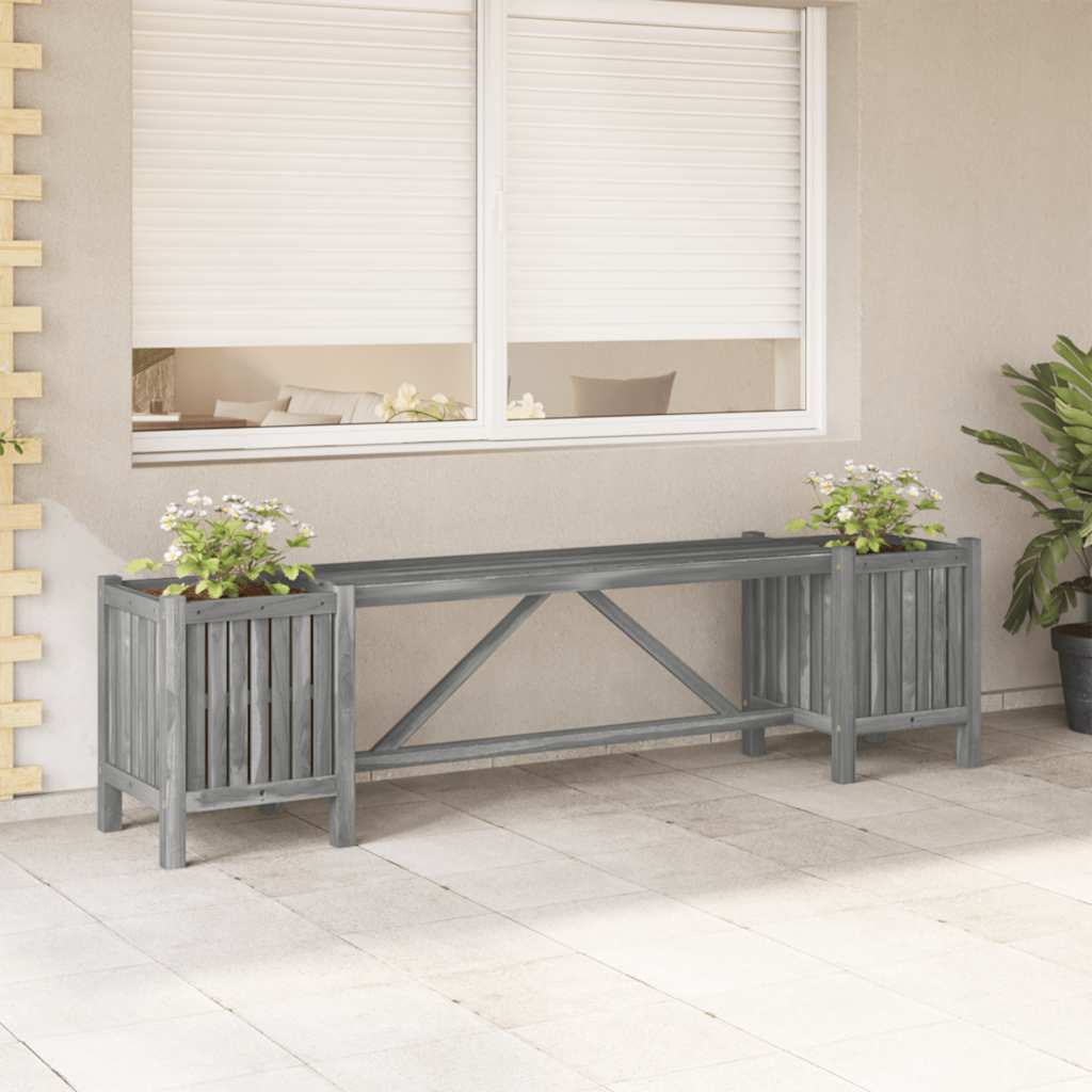 Gartenbank mit 2 Pflanzkübeln 150 cm Massivholz Akazie Grau