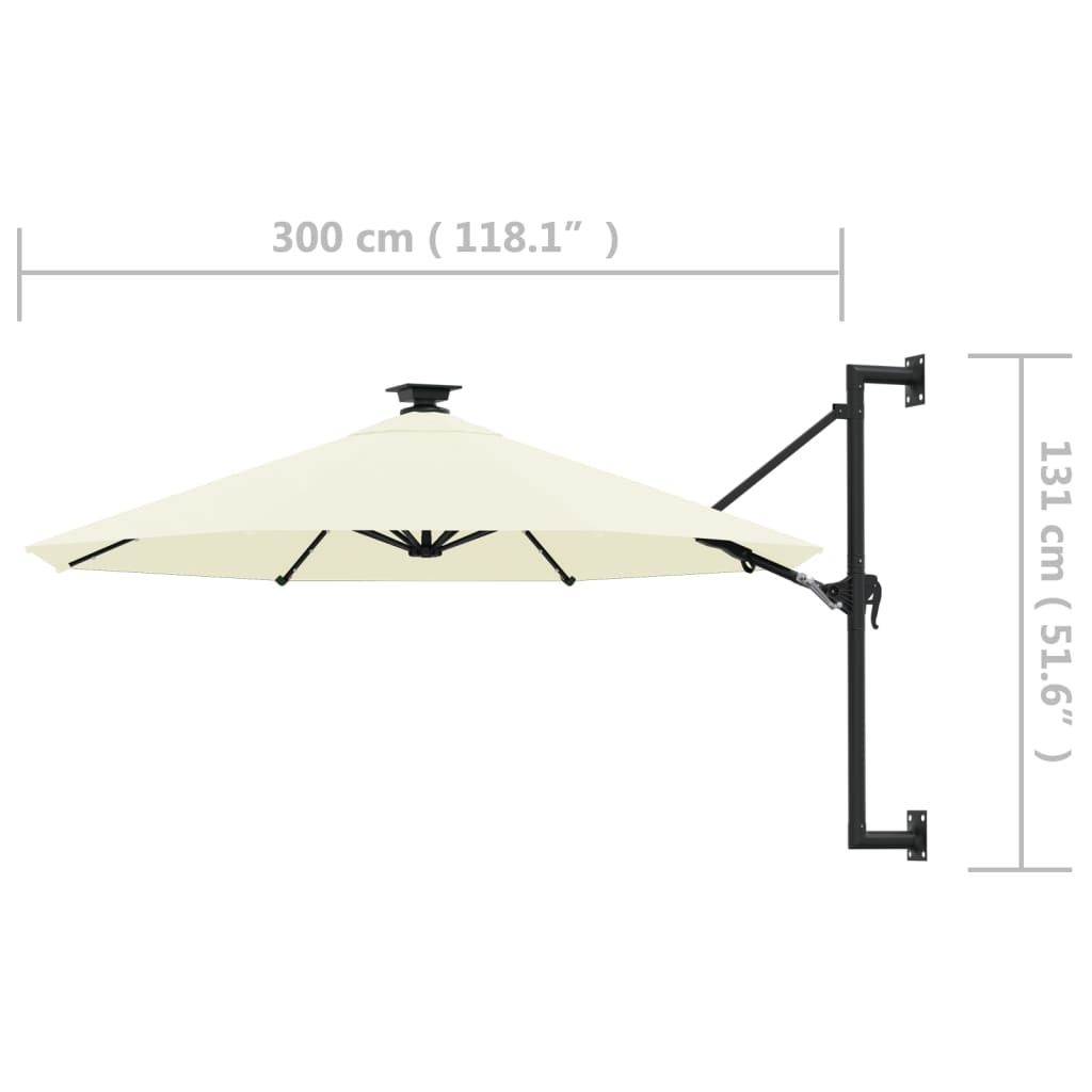 Sonnenschirm zur Wandmontage mit LEDs 300 cm Sandweiß