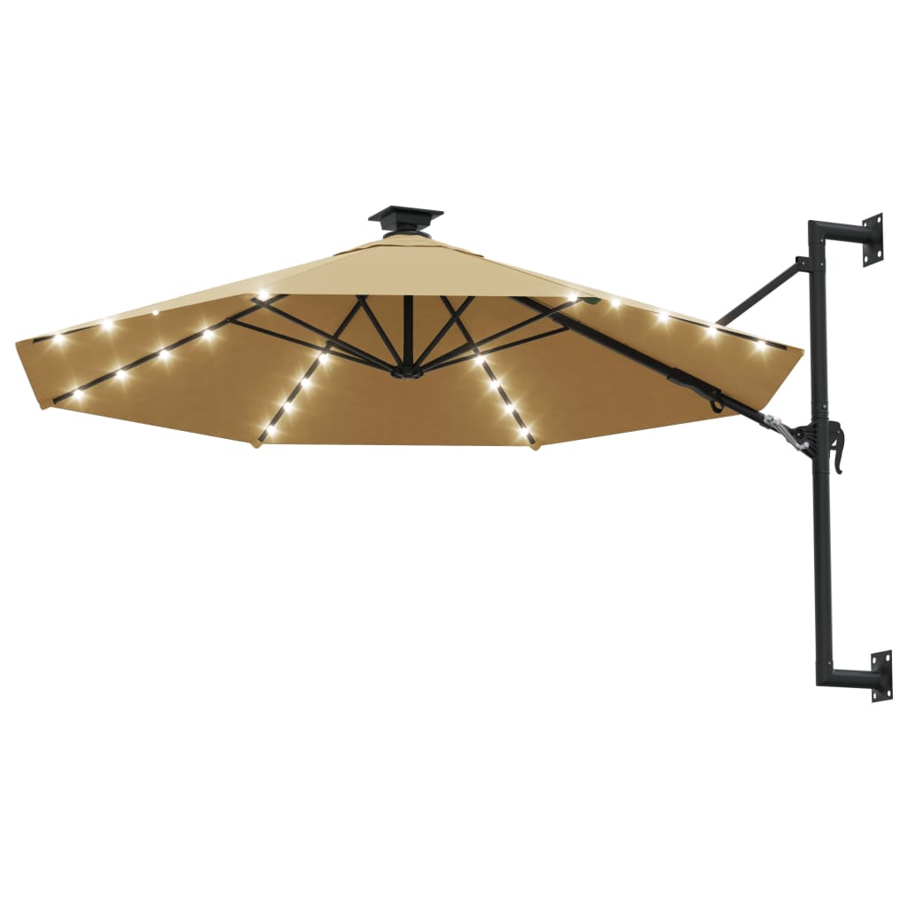 Sonnenschirm zur Wandmontage mit LEDs 300 cm Taupe