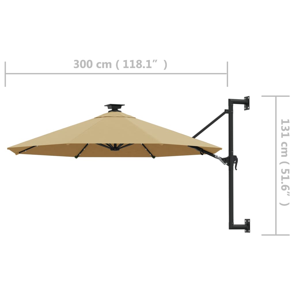 Sonnenschirm zur Wandmontage mit LEDs 300 cm Taupe