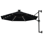 Sonnenschirm zur Wandmontage mit LEDs 300 cm Schwarz