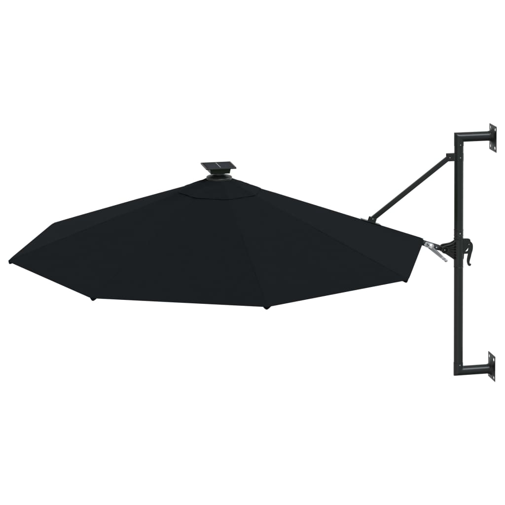 Sonnenschirm zur Wandmontage mit LEDs 300 cm Schwarz