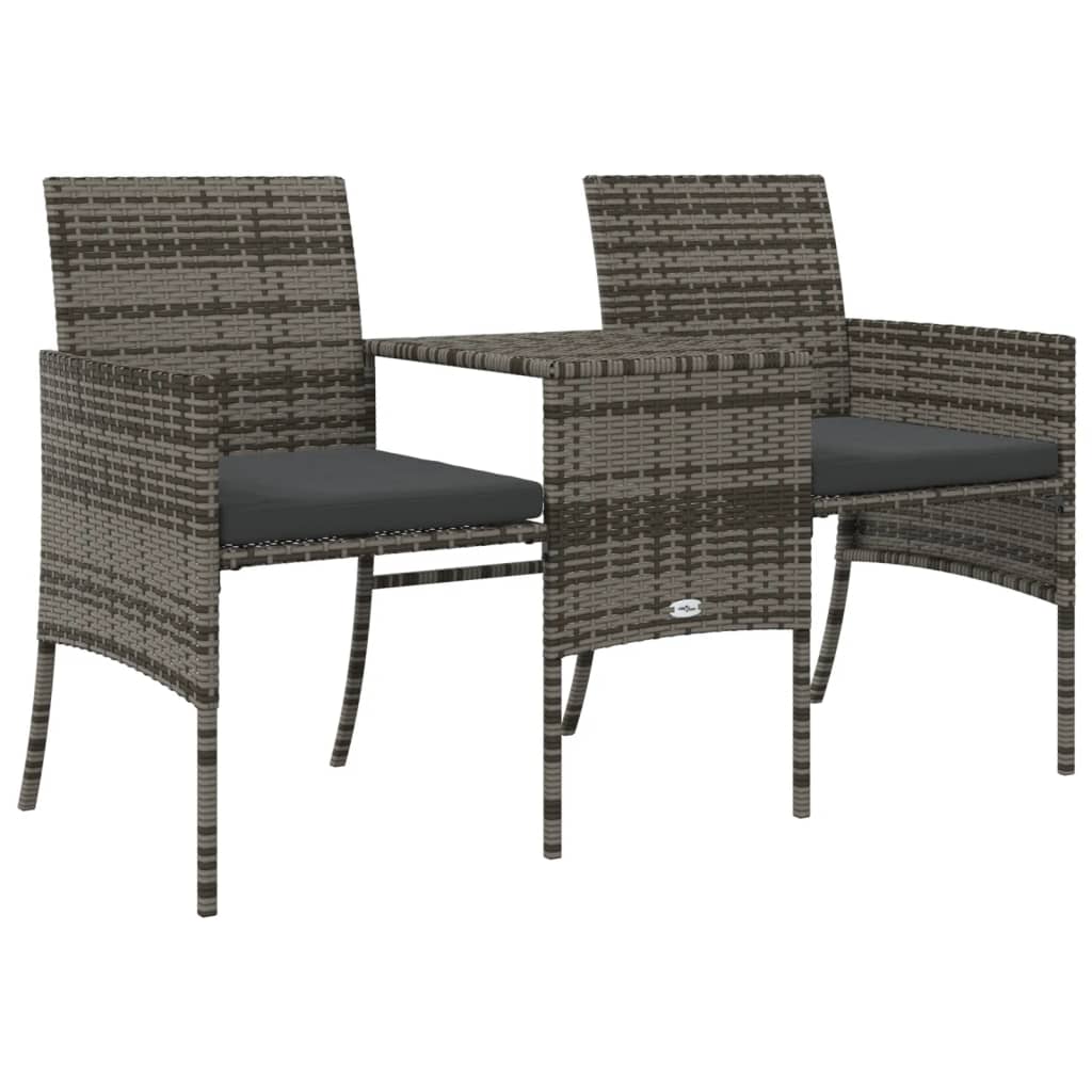 2-Sitzer-Gartensofa mit Teetisch und Hocker Poly Rattan Grau