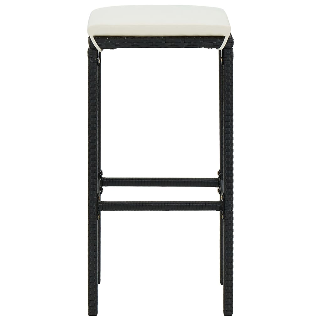 Barhocker mit Kissen 3 Stk. Schwarz Poly Rattan
