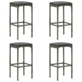 Barhocker mit Kissen 4 Stk. Grau Poly Rattan