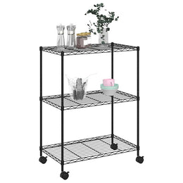Lagerregal mit 3 Böden und Rollen 60x35x81 cm Schwarz 150 kg