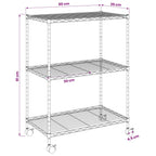 Lagerregal mit 3 Böden und Rollen 60x35x81 cm Schwarz 150 kg