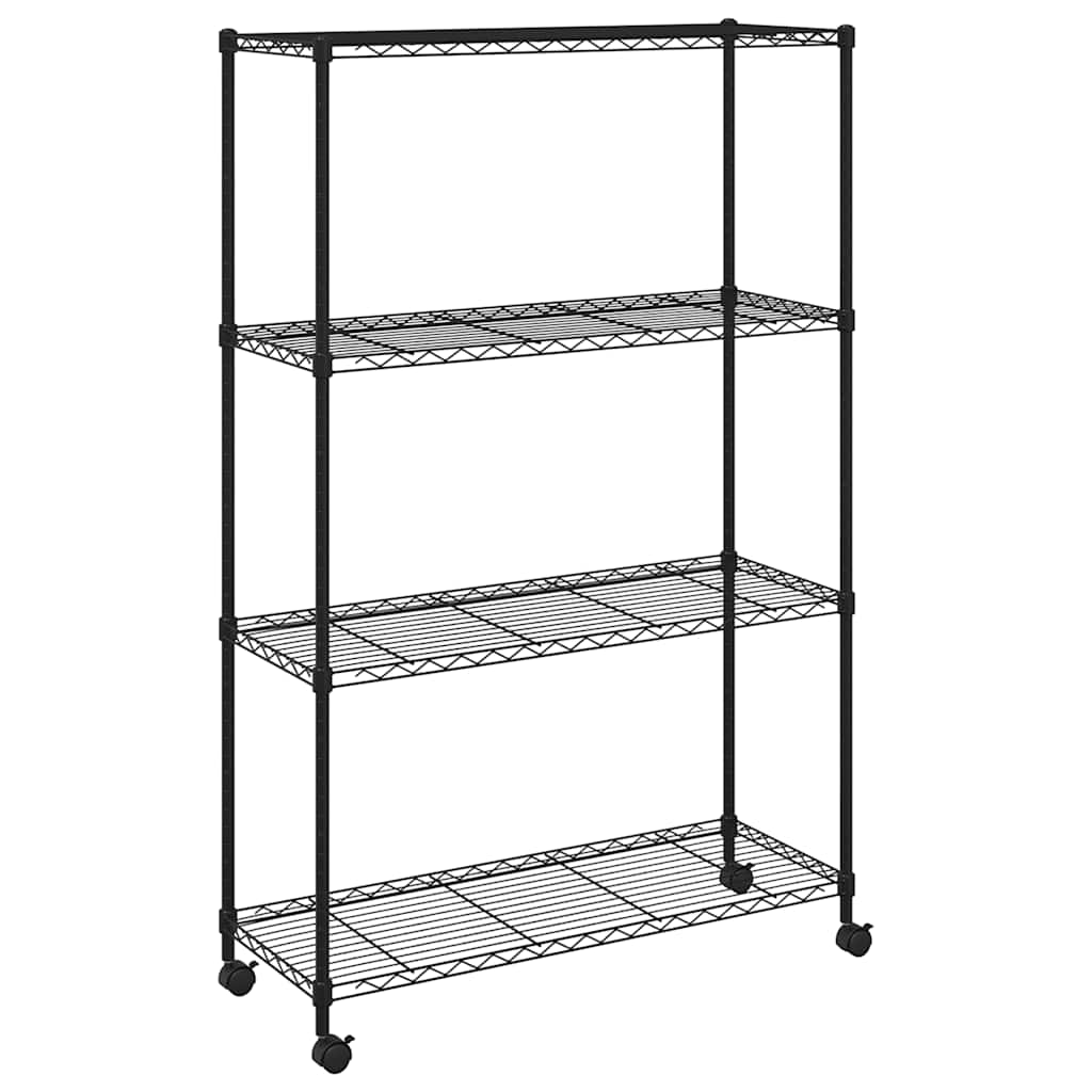 Lagerregal mit 4 Böden und Rollen 90x35x142 cm Schwarz 200 kg