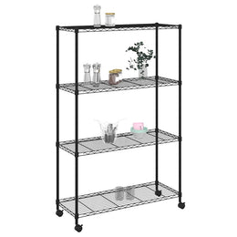 Lagerregal mit 4 Böden und Rollen 90x35x142 cm Schwarz 200 kg