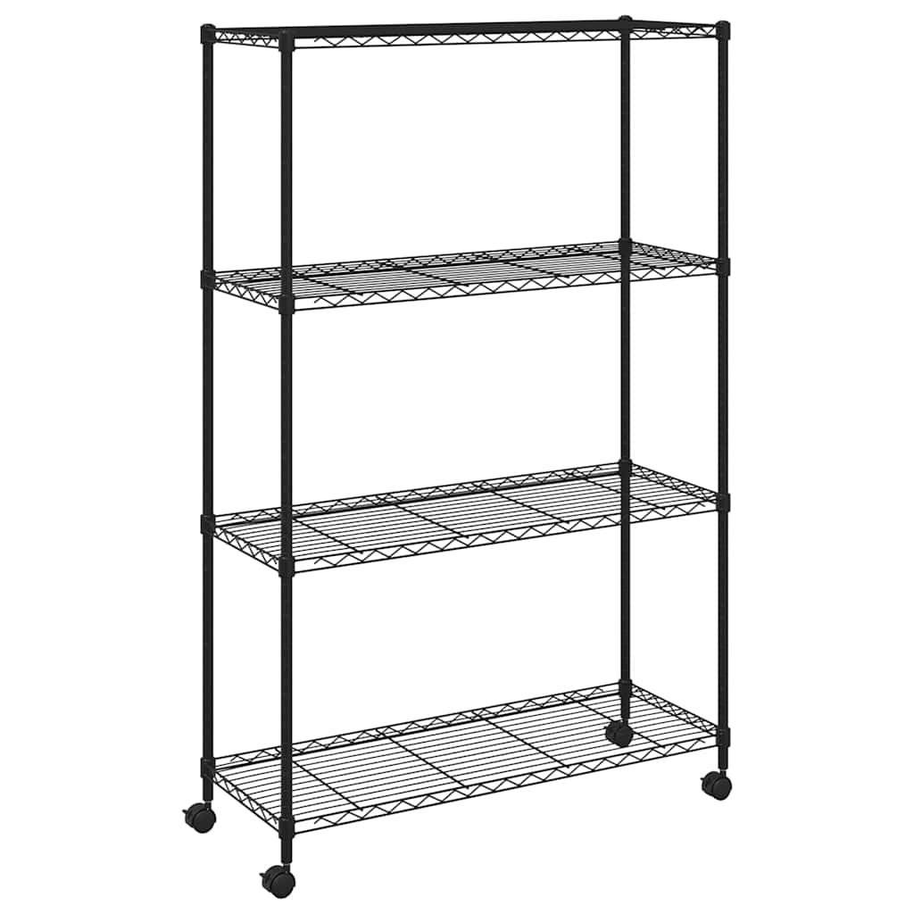 Lagerregal mit 4 Böden und Rollen 90x35x142 cm Schwarz 200 kg