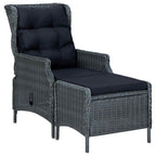 Gartensessel Verstellbar mit Fußhocker Poly-Rattan Dunkelgrau