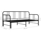 Tagesbett Ausziehbar Schwarz Metall 90x200 cm