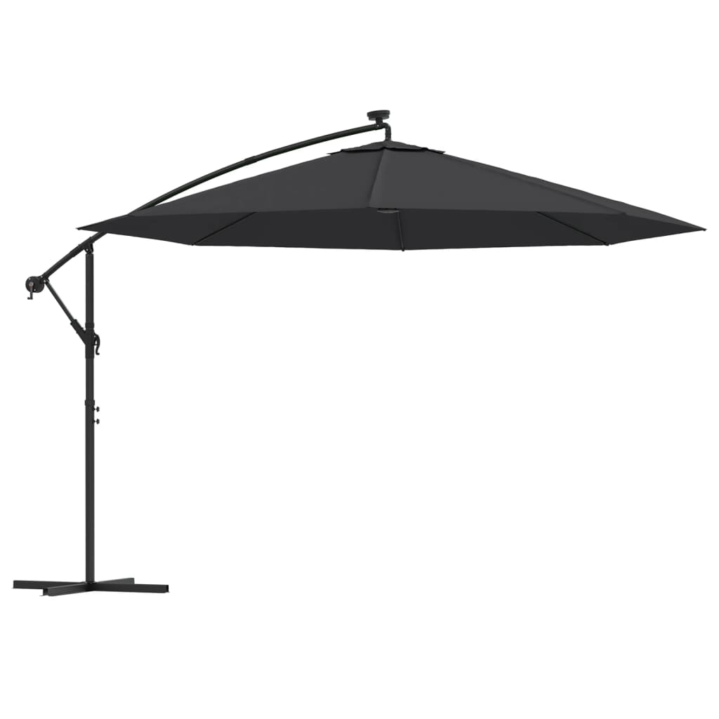 Ampelschirm mit LED-Beleuchtung Stahl-Mast Schwarz 350 cm