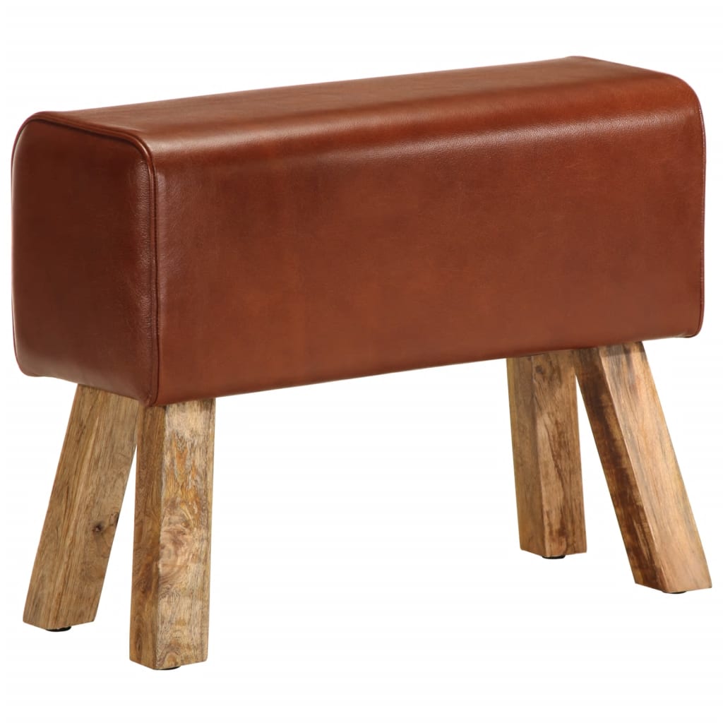 Sitzbank Turnbock-Design 58cm Braun Echtleder Mango Massivholz