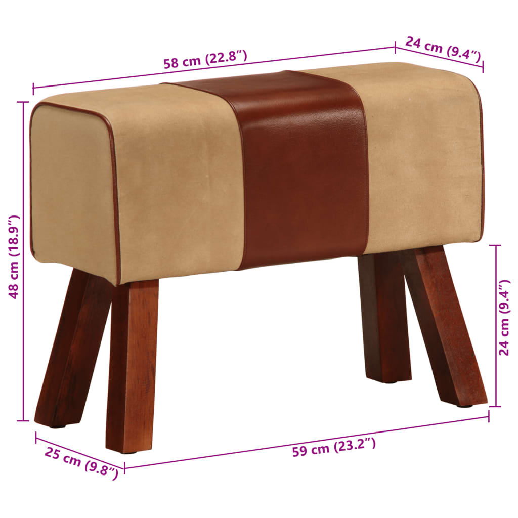 Sitzbank Turnbock-Design 58 cm Braun Echtleder Massivholz Mango