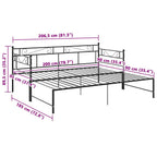 Tagesbett Ausziehbar Schwarz Metall 90x200 cm