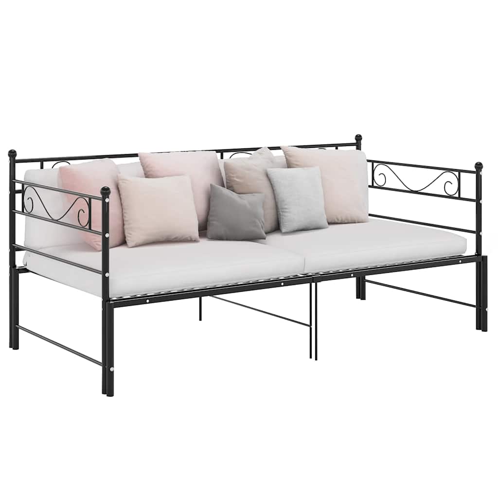 Tagesbett Ausziehbar Schwarz Metall 90x200 cm