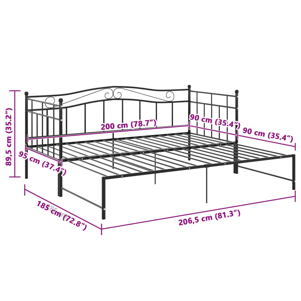 Ausziehsofa Bettgestell Schwarz Metall 90x200 cm