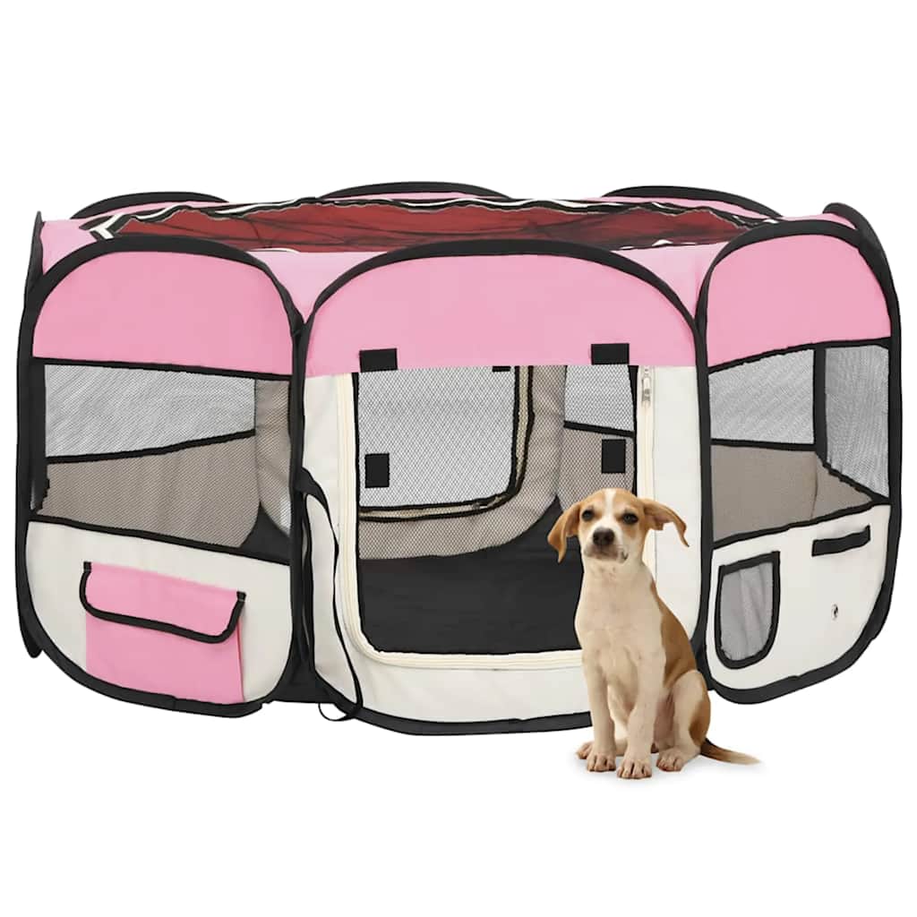 Faltbarer Welpenlaufstall mit Tragetasche Rosa 125x125x61 cm