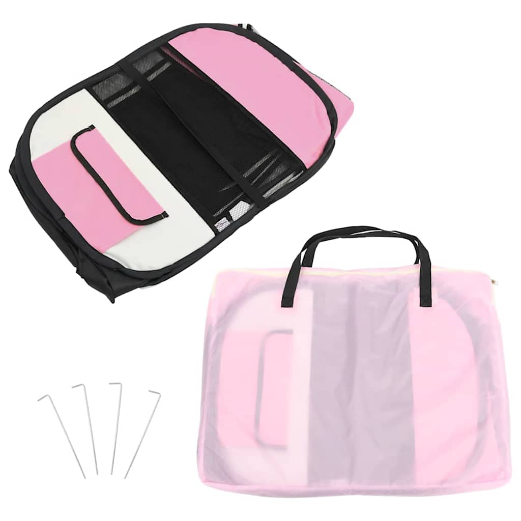 Faltbarer Welpenlaufstall mit Tragetasche Rosa 145x145x61 cm