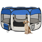 Faltbarer Welpenlaufstall mit Tragetasche Blau 125x125x61 cm