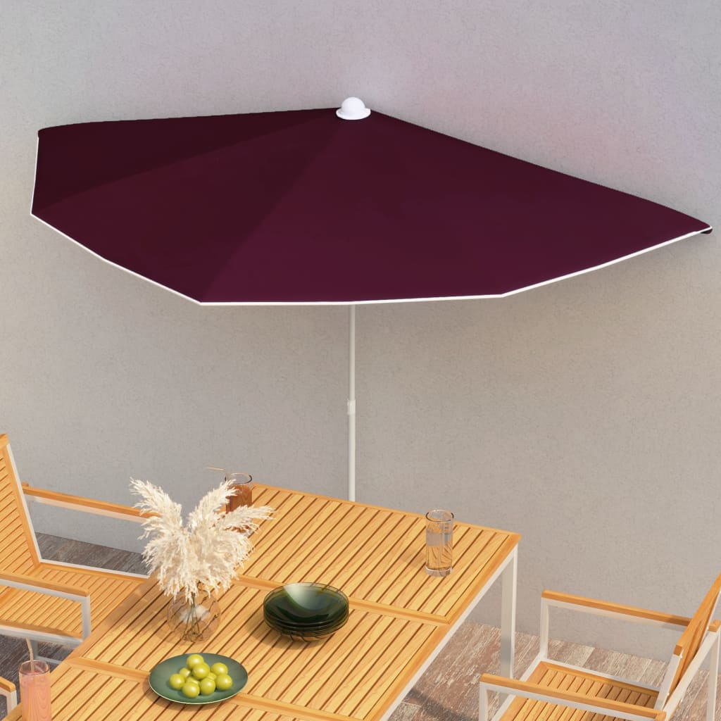 Halb-Sonnenschirm mit Mast 180x90 cm Bordeauxrot