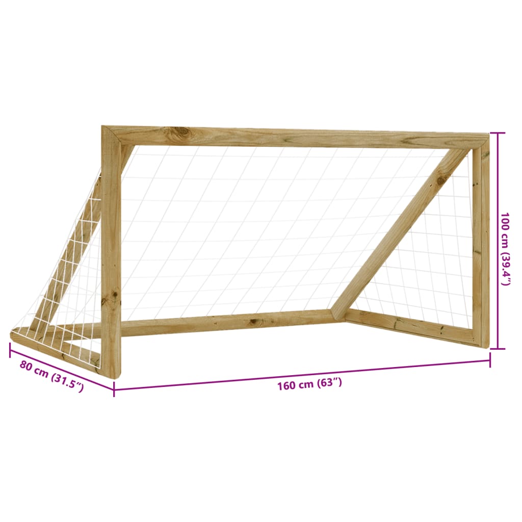Fußballtor mit Netz 160x80x100 cm Kiefernholz Imprägniert