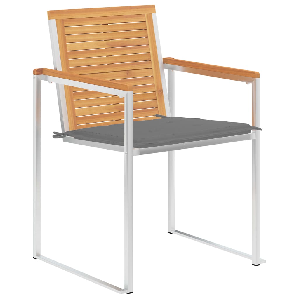 Gartenstühle mit Kissen 2 Stk. Massivholz Teak und Stahl