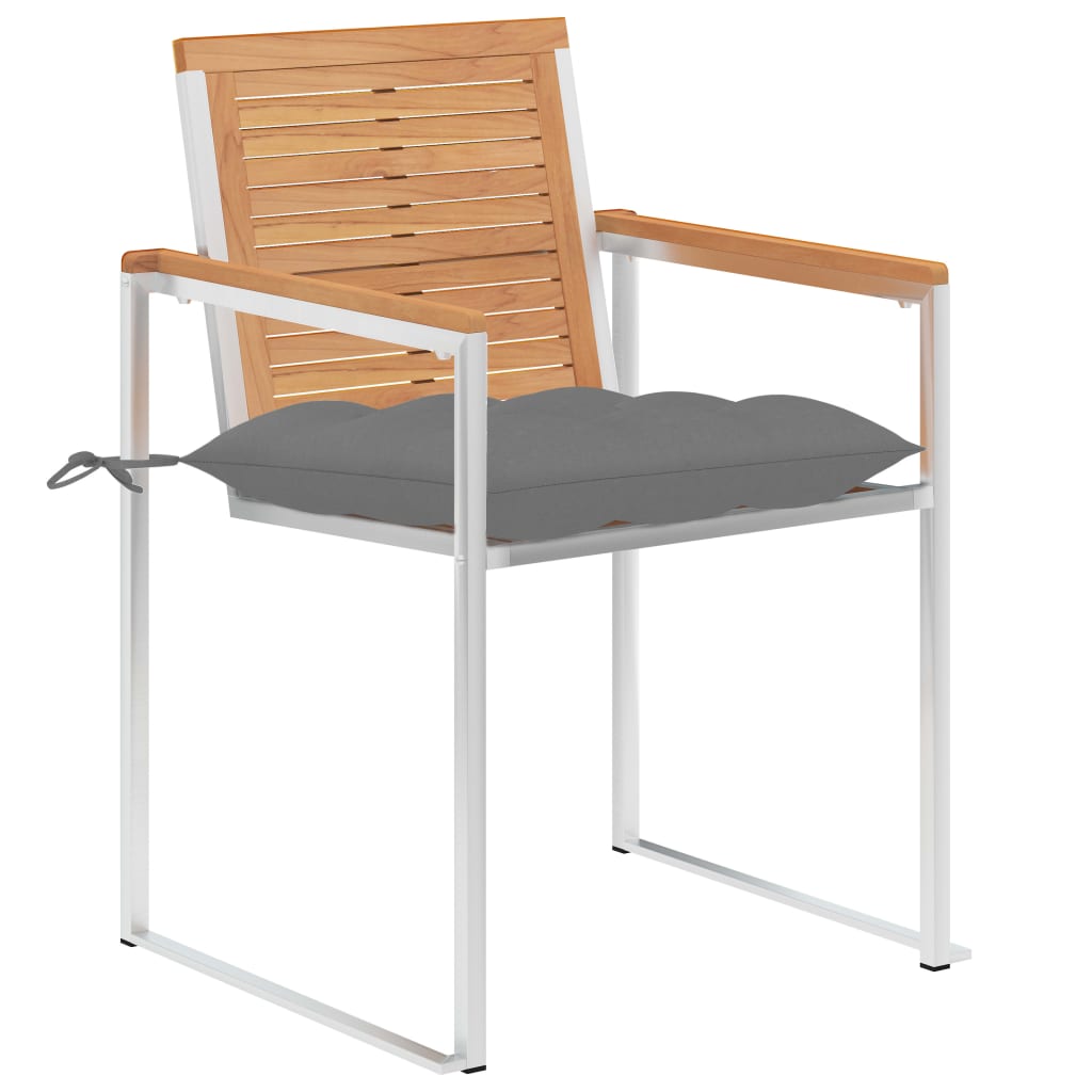 Gartenstühle mit Kissen 2 Stk. Massivholz Teak und Stahl