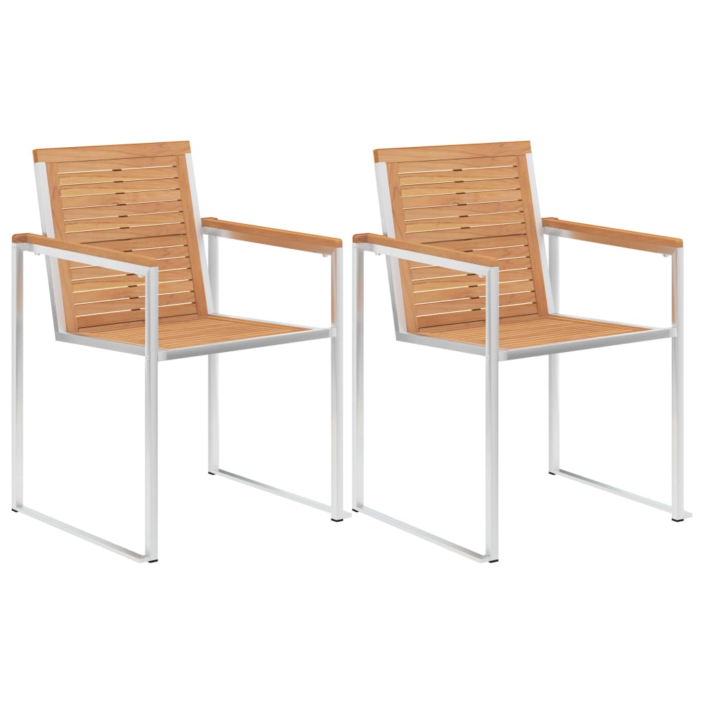 Gartenstühle mit Kissen 2 Stk. Massivholz Teak und Stahl