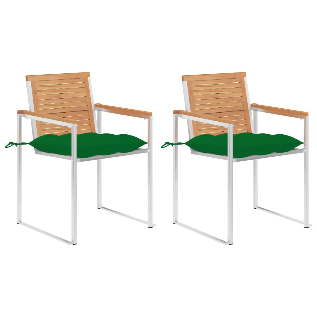 Gartenstühle mit Kissen 2 Stk. Massivholz Teak und Stahl