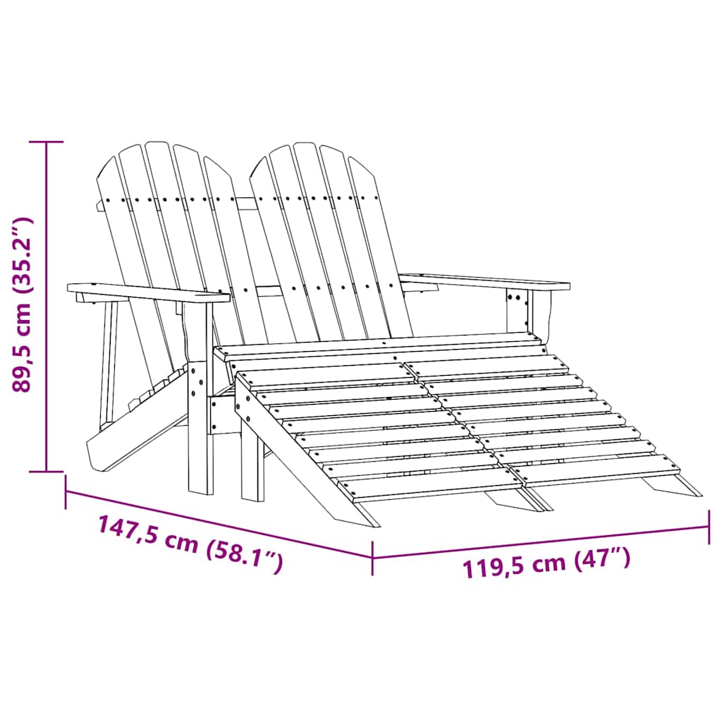 Adirondack-Gartenbank 2-Sitzer mit Fußteil Tannenholz Rosa