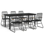 7-tlg. Garten-Essgruppe Schwarz PVC-Rattan