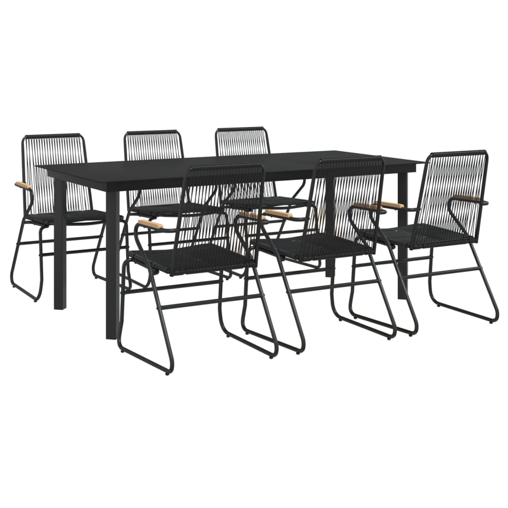 7-tlg. Garten-Essgruppe Schwarz PVC-Rattan