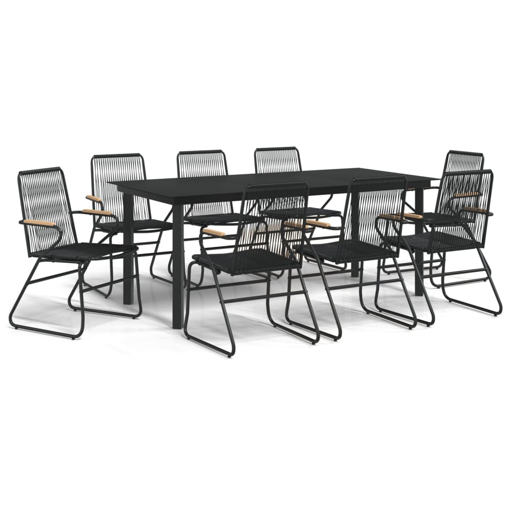 9-tlg. Garten-Essgruppe Schwarz PVC Rattan