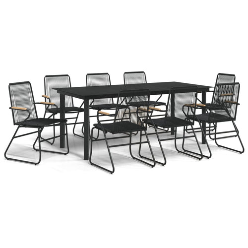 9-tlg. Garten-Essgruppe Schwarz PVC Rattan