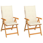 Gartenstühle 2 Stk. mit Creme Kissen Massivholz Teak