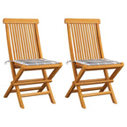 Gartenstühle Graue Karomuster-Kissen 2 Stk. Massivholz Teak