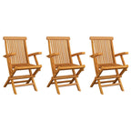 Gartenstühle mit Cremeweißen Kissen 3 Stk. Massivholz Teak