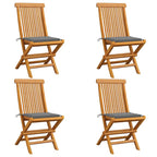 Gartenstühle mit Grauen Kissen 4 Stk. Teak Massivholz