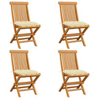 Gartenstühle mit Cremeweißen Kissen 4 Stk. Massivholz Teak